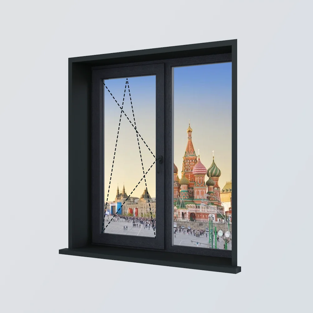 Двухстворчатое окно антрацитово-серое, размер 1300 × 1400 мм