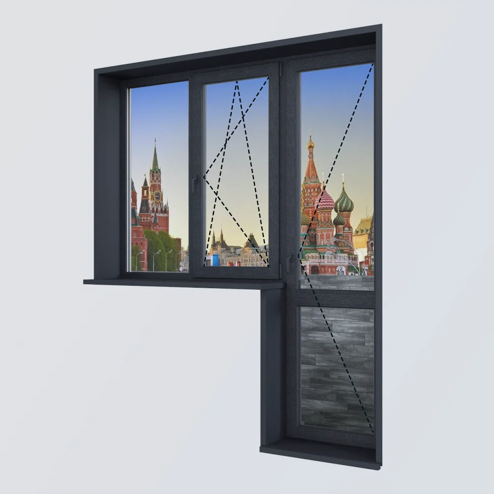 Балконный блок антрацитово-серое, размер 2150 × 2150 мм