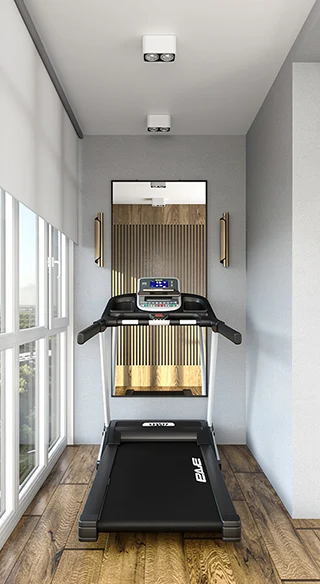 Место для тренировок на лоджии остекленной окнами Melke.