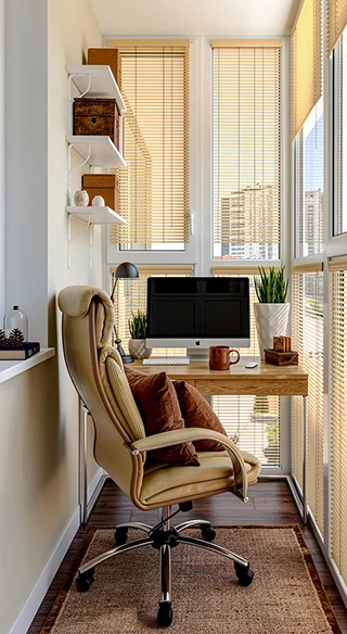 Рабочие кабинет на лоджии остекленной окнами Melke.